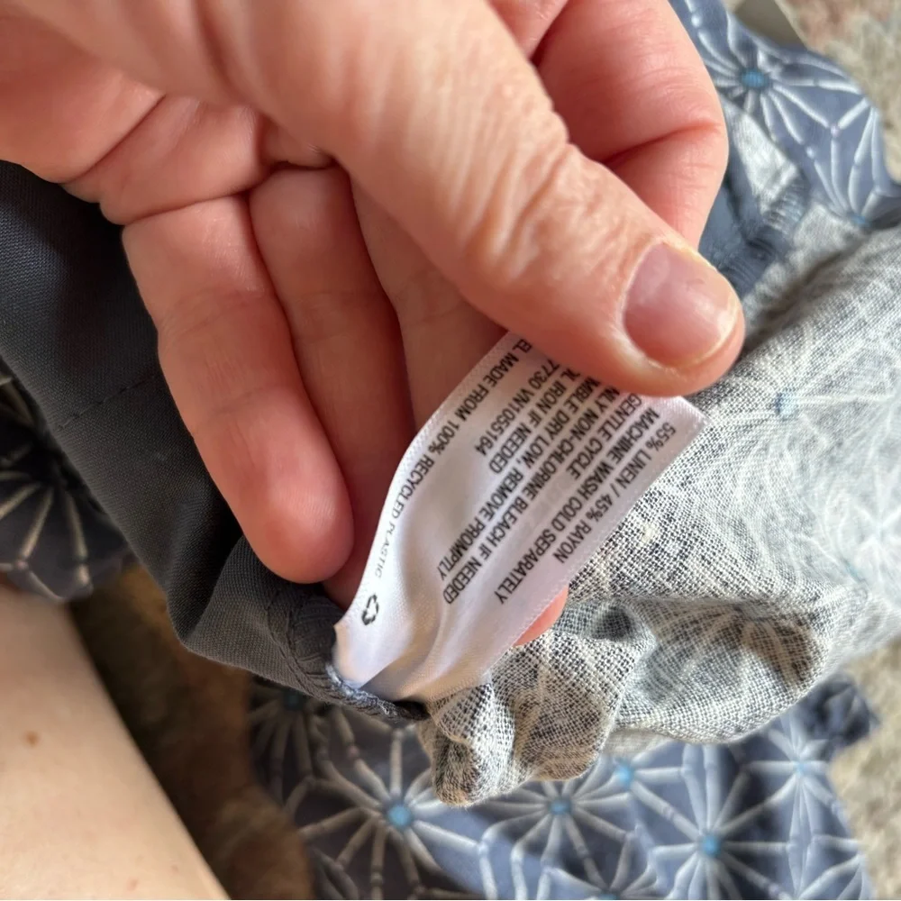 NWT Blue Patterned Linen Shorts High Waist Elastic Waist Pull On A NEW DAY L - Picture 6 of 6